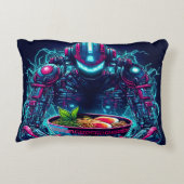 Futuristic Cyberpunk Robot Neon Food Ramen Dekokissen (Rückseite)