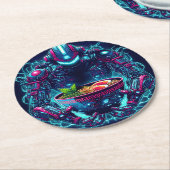 Futuristic Cyberpunk Robot Neon Food Ramen Runder Pappuntersetzer (Angewinkelt)