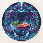 Futuristic Cyberpunk Robot Neon Food Ramen Runder Pappuntersetzer (Vorderseite)