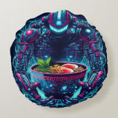 Futuristic Cyberpunk Robot Neon Food Ramen Rundes Kissen (Rückseite)