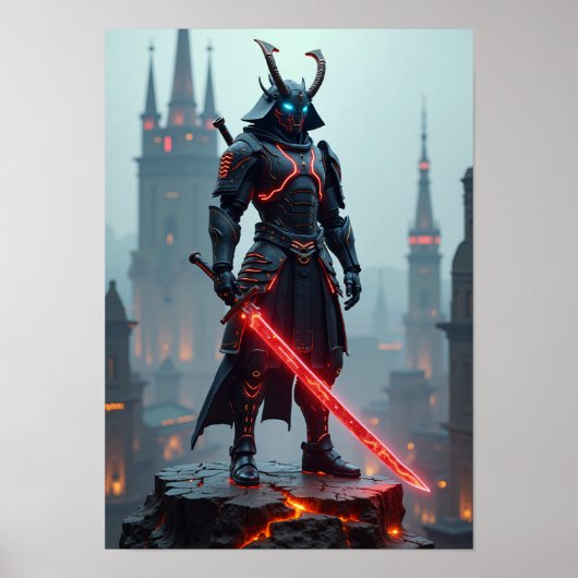 Futuristic Cyberpunk Samurai Warrior - Sci-Fi Mech Poster (Vorne)