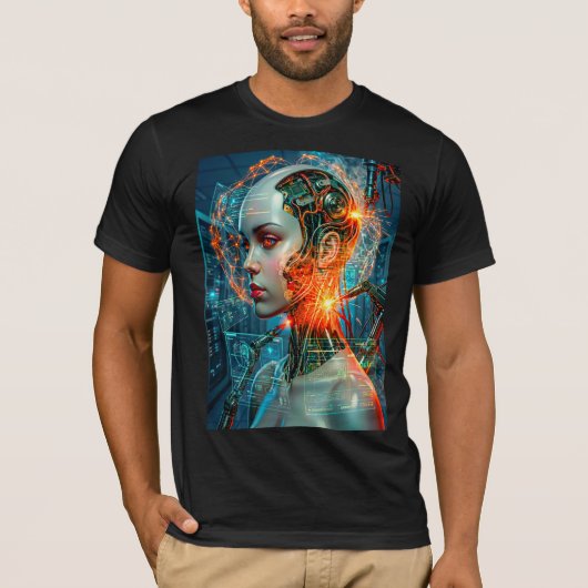 Futuristic Cyborg Neural Network Sci-Fi Tech T-Shirt (Vorderseite)