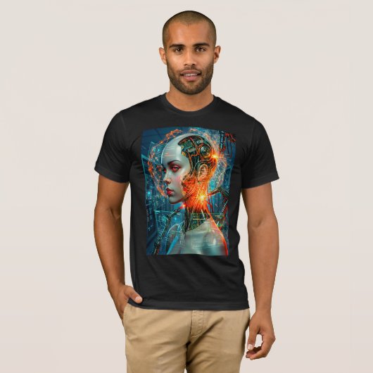 Futuristic Cyborg Neural Network Sci-Fi Tech T-Shirt (Vorne ganz)
