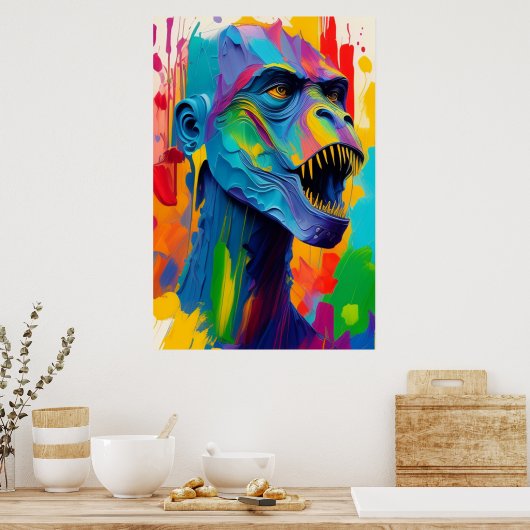 Futuristic Cyborg T-Rex Dinosaur Poster Fantasy (Küche)