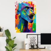 Futuristic Cyborg T-Rex Dinosaur Poster Fantasy (Heimbüro)