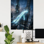Futuristic Energy Bridge City Art Poster (Heimbüro)