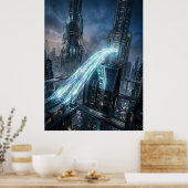 Futuristic Energy Bridge City Art Poster (Küche)