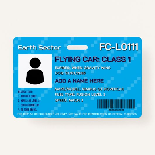 Futuristic Flying Car License Badge Ausweis (Vorderseite)