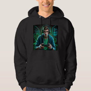 Futuristic Gamer Graphic Men's Hoodie - Neon Tech-
