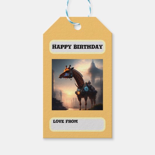 Futuristic Giraffe Robot, Geburtstag Geschenkanhänger (Vorderseite)