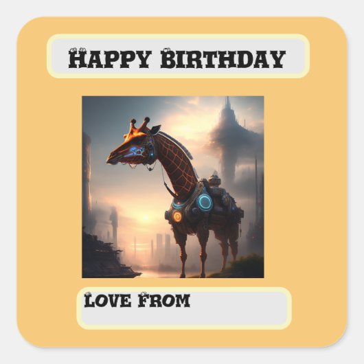 Futuristic Giraffe Robot, Geburtstag Quadratischer Aufkleber (Vorderseite)