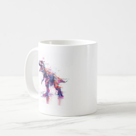 Futuristic Glitch T-Rex Dinosaur Kaffeetasse (Vorderseite Links)