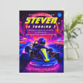 Futuristic Go-Kart Racing Birthday Party Einladung (Stehend Vorderseite)