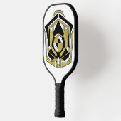 Futuristic Gold Black Geometric Cybernetic Abstrac Pickleball Schläger (Links)