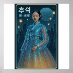Futuristic Hanbok Chuseok - Korean Sci Fi Art Poster