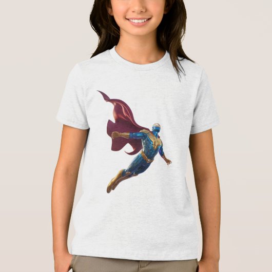 Futuristic Hero in Flight – Bold Sci-Fi Warrior Tri-Blend Shirt (Vorderseite)