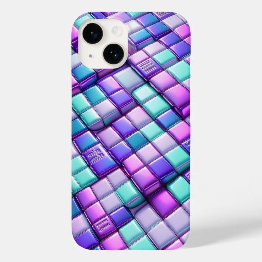 Futuristic Iridescent Tech Grid Phone Case - Metal (Rückseite)