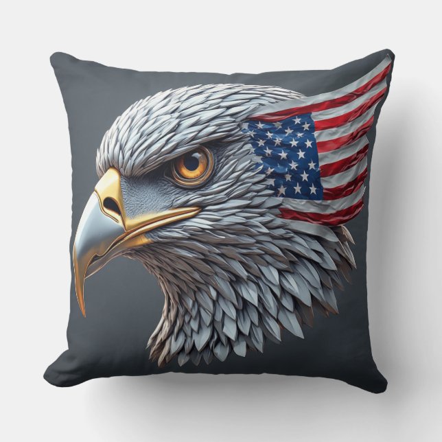 Futuristic metallic eagle with American flag Kissen (Vorderseite)