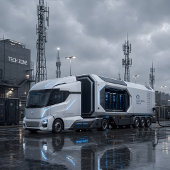 Futuristic Mobile Data Center Truck Card Karte