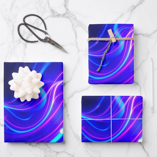 Futuristic Neon Liquid Waves - Electric Energy Flo Geschenkpapier Set (Vorderseite)