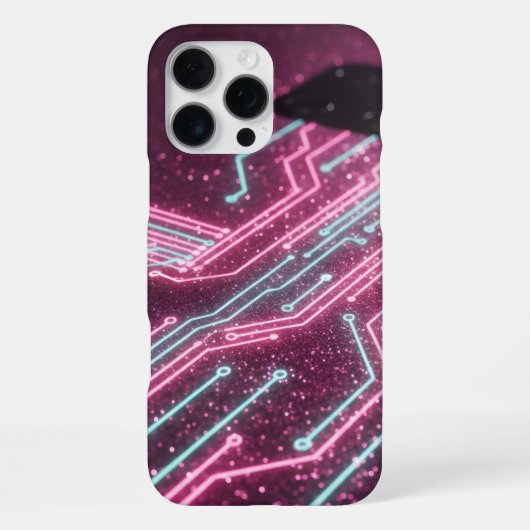 Futuristic Pink Glitter Cyber Circuit iPhone 16 Ca Hülle (Rückseite)
