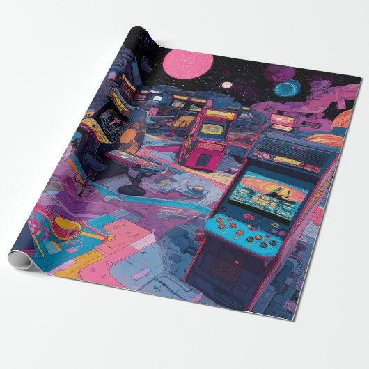 Futuristic Retro Arcade in Outer Space Geschenkpapier (Ungerollt)