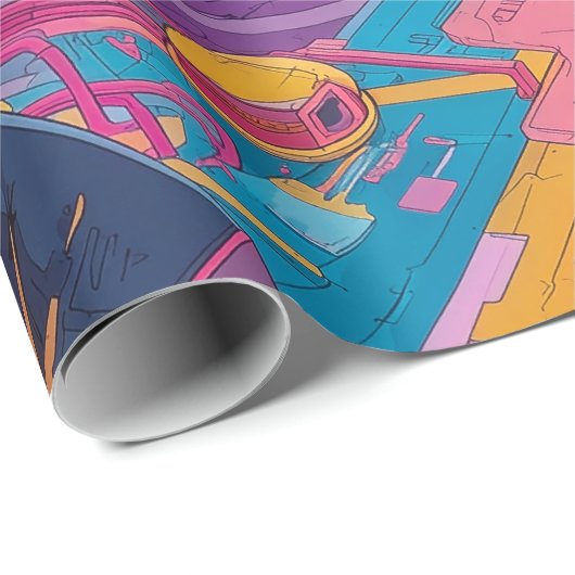 Futuristic Retro Arcade in Outer Space Geschenkpapier (Rolleneckpunkt)