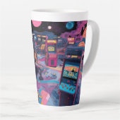 Futuristic Retro Arcade in Outer Space Milchtasse (Rechte Ecke)