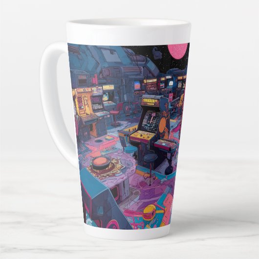 Futuristic Retro Arcade in Outer Space Milchtasse (Linke Ecke)