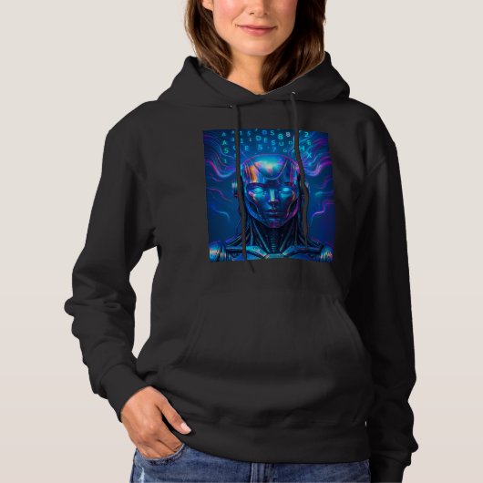 futuristic robot, cyberpunk AI, glowing blue eyes, Hoodie (Vorderseite)