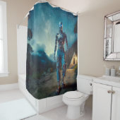 Futuristic Robot in Ancient Landscape Duschvorhang (Beispiel)
