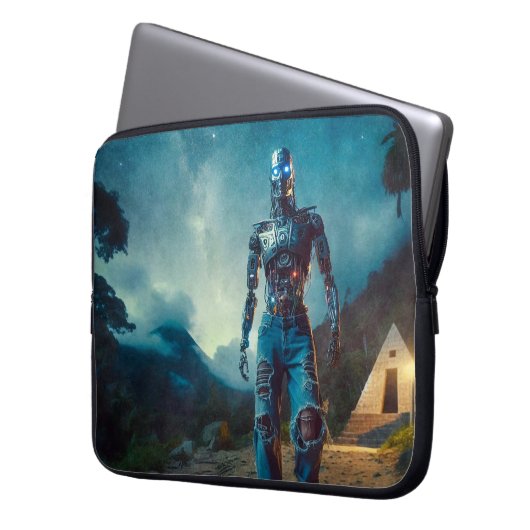 Futuristic Robot in Ancient Landscape Laptopschutzhülle (Vorderseite Links)