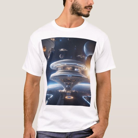 Futuristic Sci-Fi Space Station T-Shirt – Epic (Vorderseite)