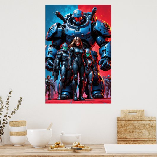 Futuristic soldiers and armored robot in a science poster (Küche)