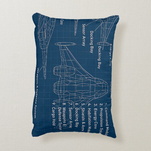 "Futuristic Spacecraft Blueprint Art" Dekokissen (Rückseite(Vertikal))