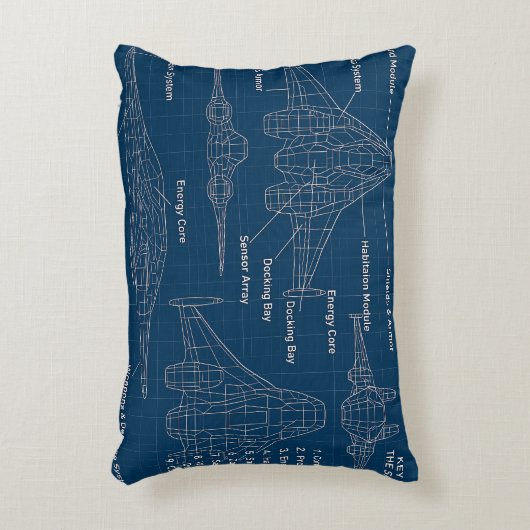 "Futuristic Spacecraft Blueprint Art" Dekokissen (Vorderseite(Vertikal))