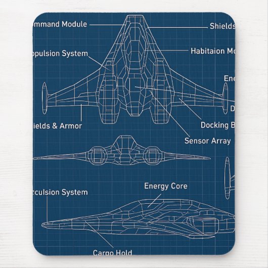 "Futuristic Spacecraft Blueprint Art" Mousepad (Vorne)