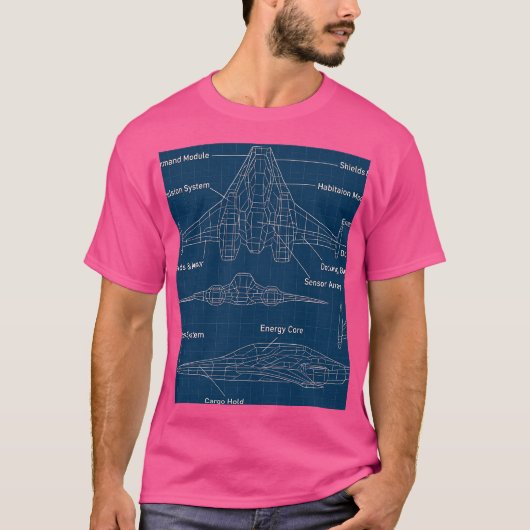 "Futuristic Spacecraft Blueprint Art" T-Shirt (Vorderseite)