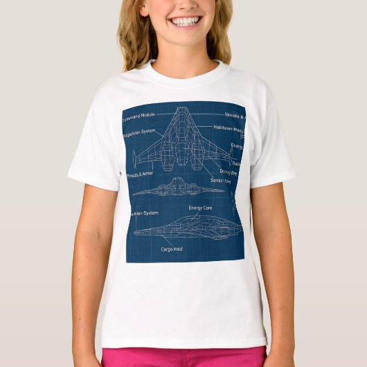 "Futuristic Spacecraft Blueprint Art" T-Shirt (Vorderseite)