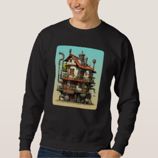 Futuristic Steampunk House Mechanical Mansion Sci Sweatshirt
