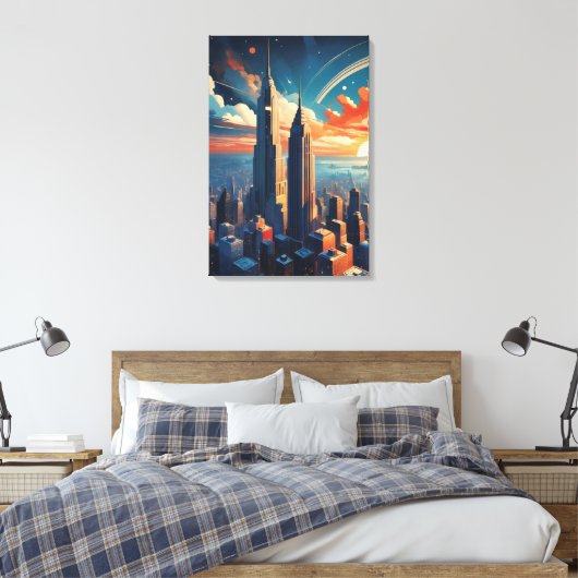 Futuristic Sunrise Cityscape Canvas Print Leinwanddruck (Insitu (Schlafzimmer))