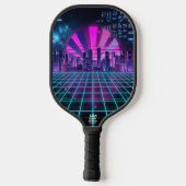 Futuristic Synthwave Cityscape Neon Purple  Pickleball Schläger (Rückseite)