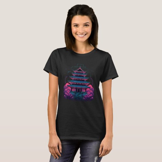 Futuristic Synthwave Temple T-Shirt (Vorne ganz)