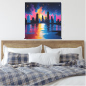 Futuristic Urban Skyline at Sunset Canvas Print Leinwanddruck (Insitu (Schlafzimmer))