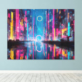 Futuristic Vibrant Neon Night Cityscape Leinwanddruck (Insitu (Holzboden))