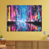 Futuristic Vibrant Neon Night Cityscape Leinwanddruck (Insitu (Wohnzimmer))