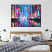 Futuristic Vibrant Neon Night Cityscape Leinwanddruck (Insitu (Schlafzimmer))
