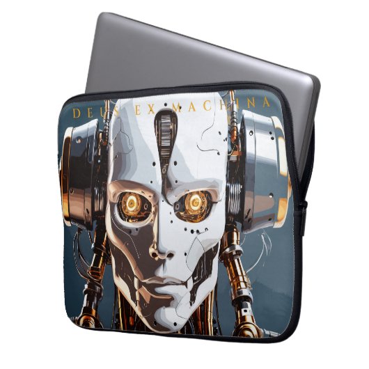 Futuristic White Gold Android Cyborg Face Laptopschutzhülle (Vorderseite Links)