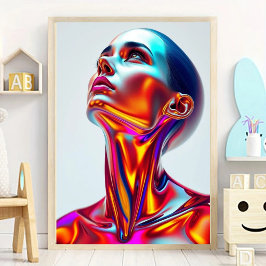 Futuristic woman portrait, sci-fi aesthetics, neon poster