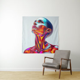 Futuristic woman portrait, sci-fi aesthetics, neon wandteppich